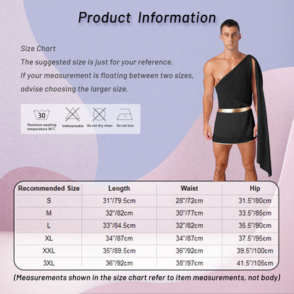 Men’s Ancient Greek & Egyptian Pharaoh Cosplay Costume – Metallic Shiny Toga Robe with Sleeves for Halloween & Roleplay