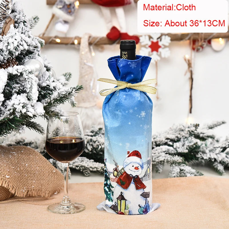 Christmas Wine Bottle Cover Set – Red Dress Wine Bottle Bag for Xmas, New Year Gifts, Navidad Party & Dinner Table Decor