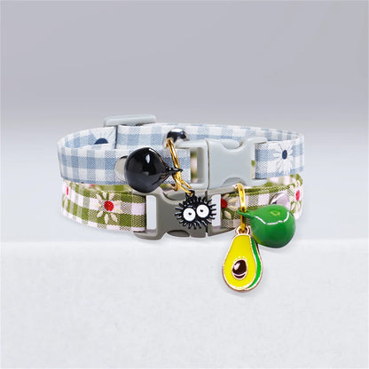 Cute Avocado Cat Collar – Adjustable Plaid Pet Collar with Bell & Candy Avocado Pendant, Cartoon Necklace for Cats & Small Dogs