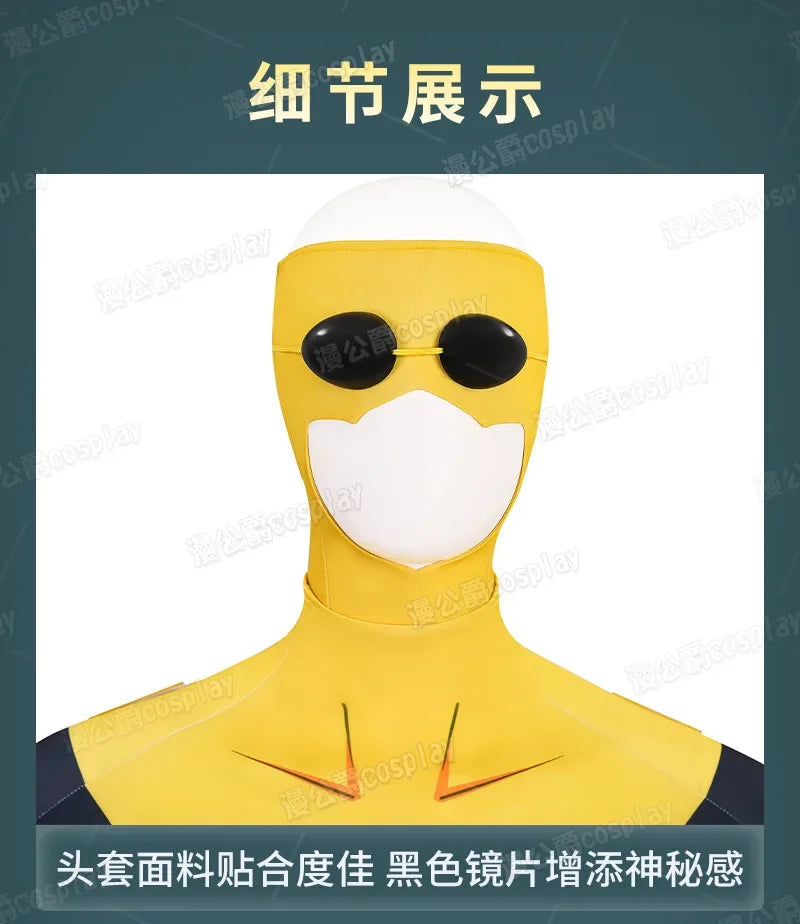 Invincible Inspired Sinister Mark Cosplay Costume – Men’s Yellow Uniform Disguise Outfit for Anime Halloween, Carnival & Party Roleplay