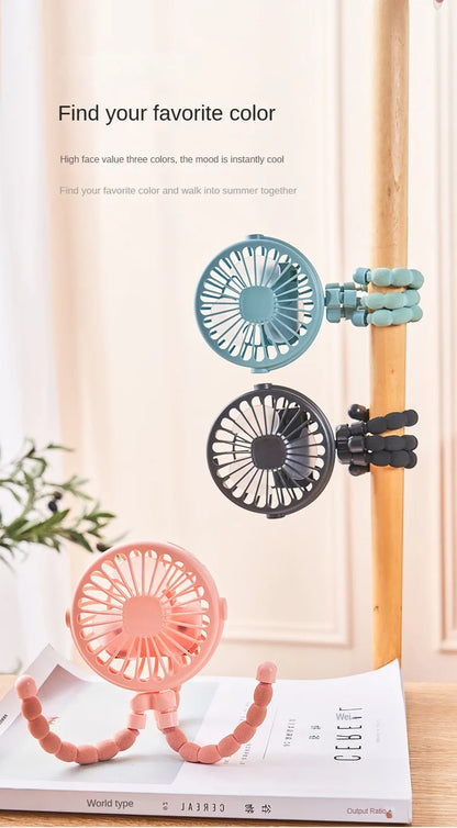 Ventilador portátil con clip para cochecito - Ventilador de refrigeración para bebés recargable por USB de 600 mAh con 3 velocidades para el hogar, viajes y actividades al aire libre