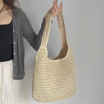 Sac à bandoulière en rotin tressé pour femmes – Grand sac cabas en paille tressée, sac de plage d'été pour femmes, sac de voyage décontracté pour les vacances, le shopping et un usage quotidien