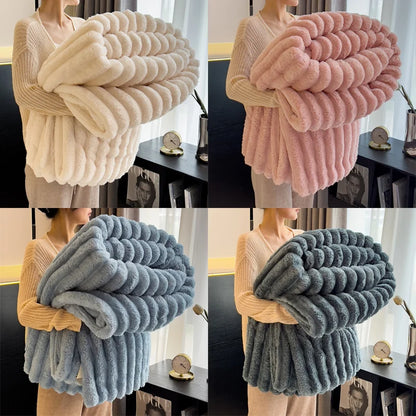 Soft Fluffy Throw Blanket – 250 GSM Warm Striped Blanket for Bed, Sofa & Couch