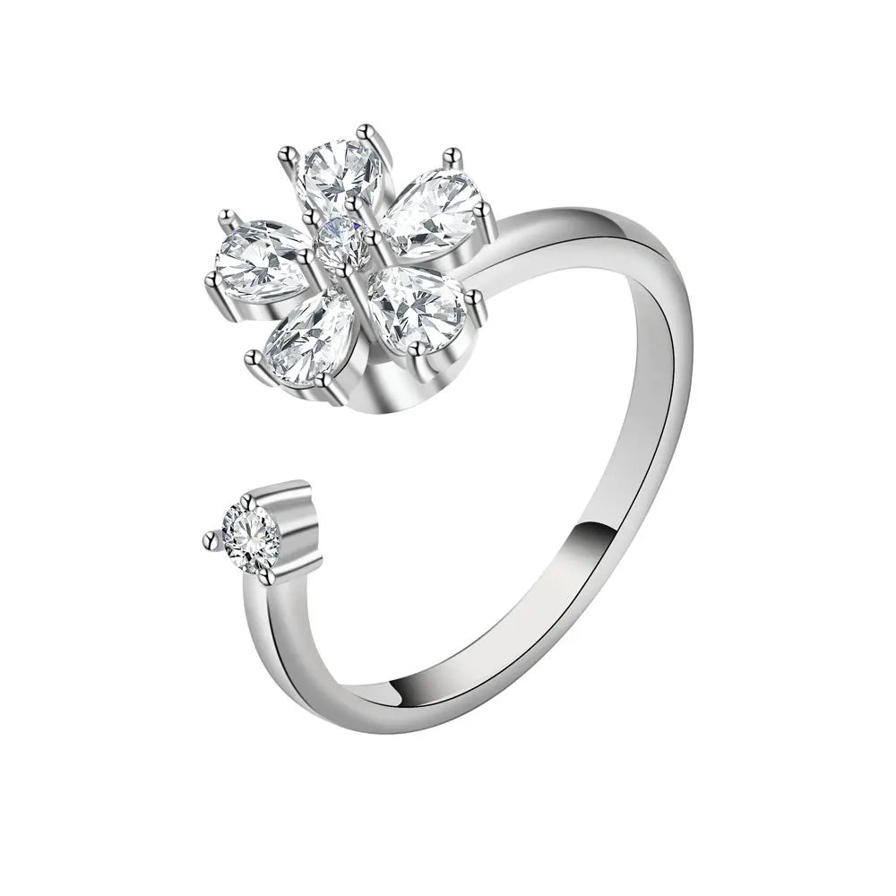 Anillo giratorio antiestrés de mariposa y flor con diamantes de imitación – Anillo giratorio antiansiedad para mujer | Joyería ajustable para aliviar el estrés