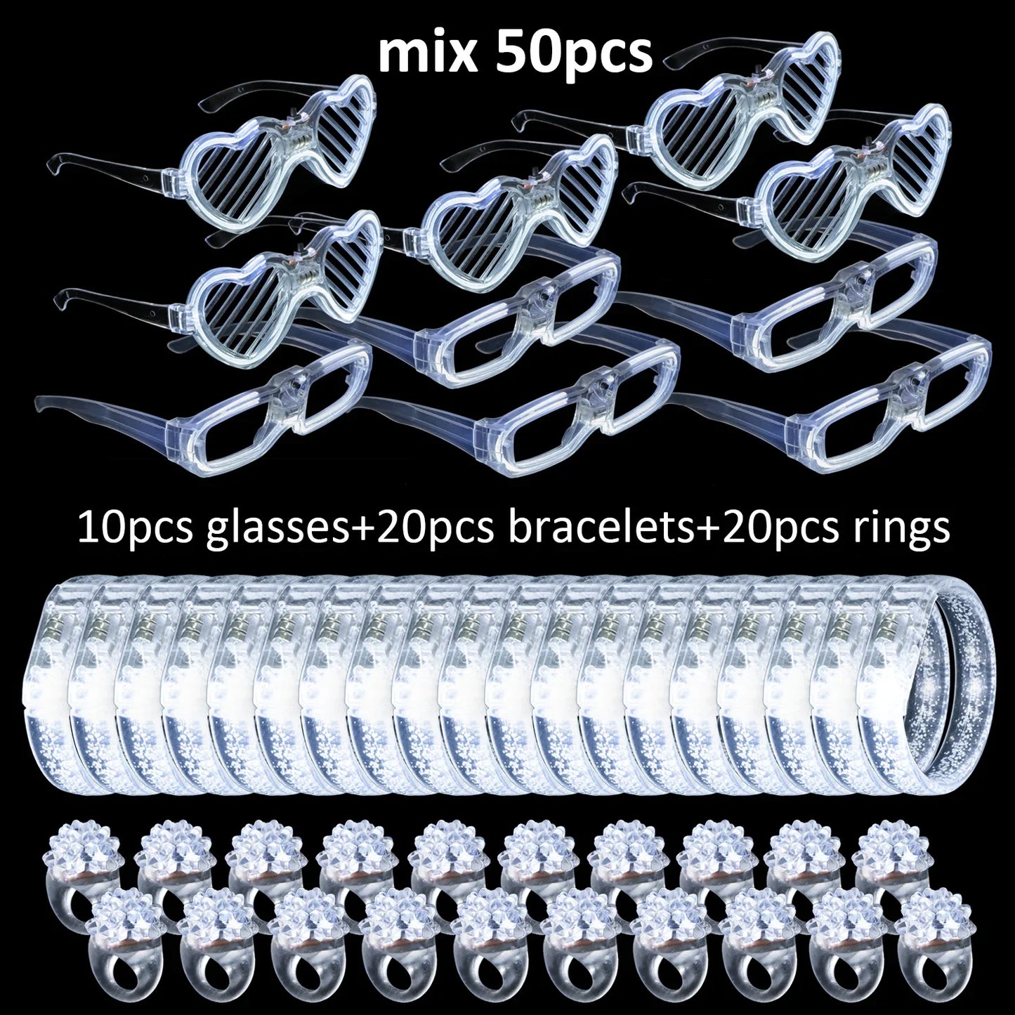 Juego de recuerdos LED para bodas – Gafas luminosas, pulseras que brillan en la oscuridad y anillos parpadeantes para bodas