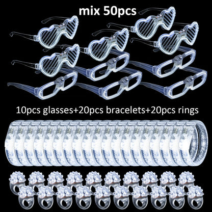 Juego de recuerdos LED para bodas – Gafas luminosas, pulseras que brillan en la oscuridad y anillos parpadeantes para bodas