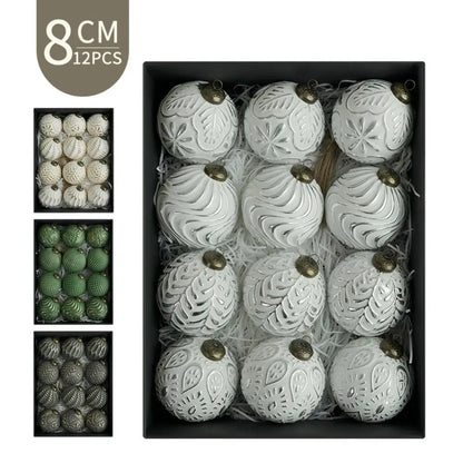 12PCS 8CM Shatterproof Christmas Tree Ball Ornaments – Retro Reusable Hanging Baubles for Elegant Xmas Tree & Holiday Home Decor