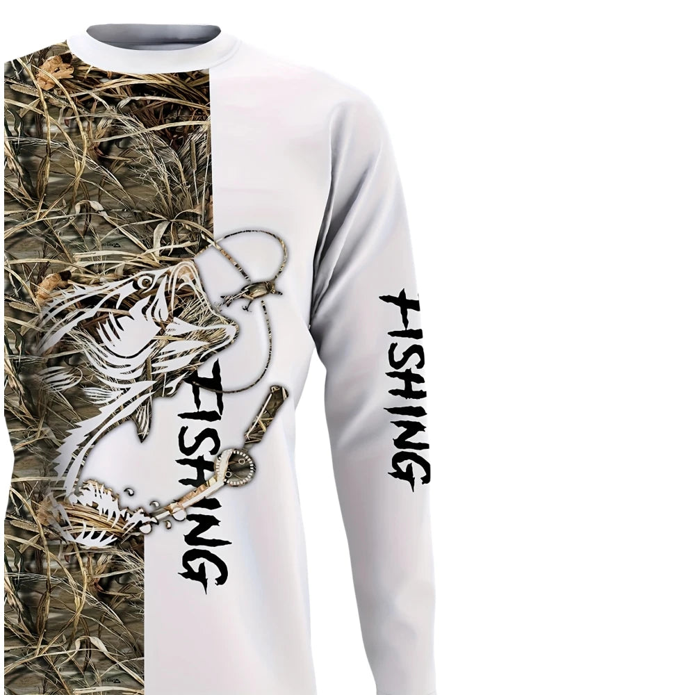 Men's Long Sleeve Fishing Shirt – Casual Crew Neck Outdoor Performance T-Shirt for Fishing, Hiking & Everyday Wear
