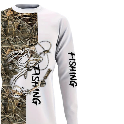 Men's Long Sleeve Fishing Shirt – Casual Crew Neck Outdoor Performance T-Shirt for Fishing, Hiking & Everyday Wear