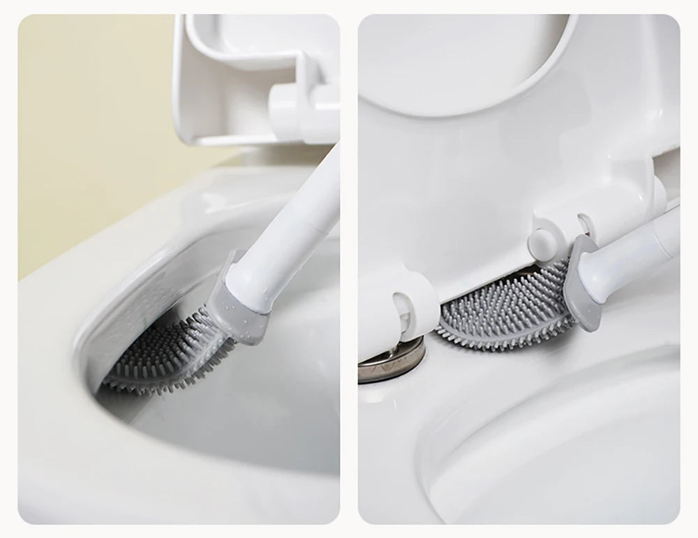 Juego de escobillas de inodoro de silicona – Limpiador de inodoro montado en la pared, kit moderno de cepillo de limpieza para WC, cepillo de silicona flexible con soporte de almacenamiento para baño y accesorios