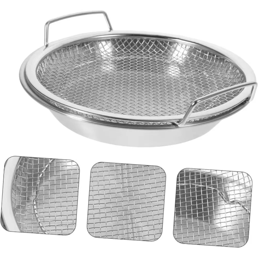 Heavy-Duty Stainless Steel Frying Rack with Tray – Foldable Metal Mesh Oil Draining Basket, Dishwasher-Safe Kitchen Cooking Tool