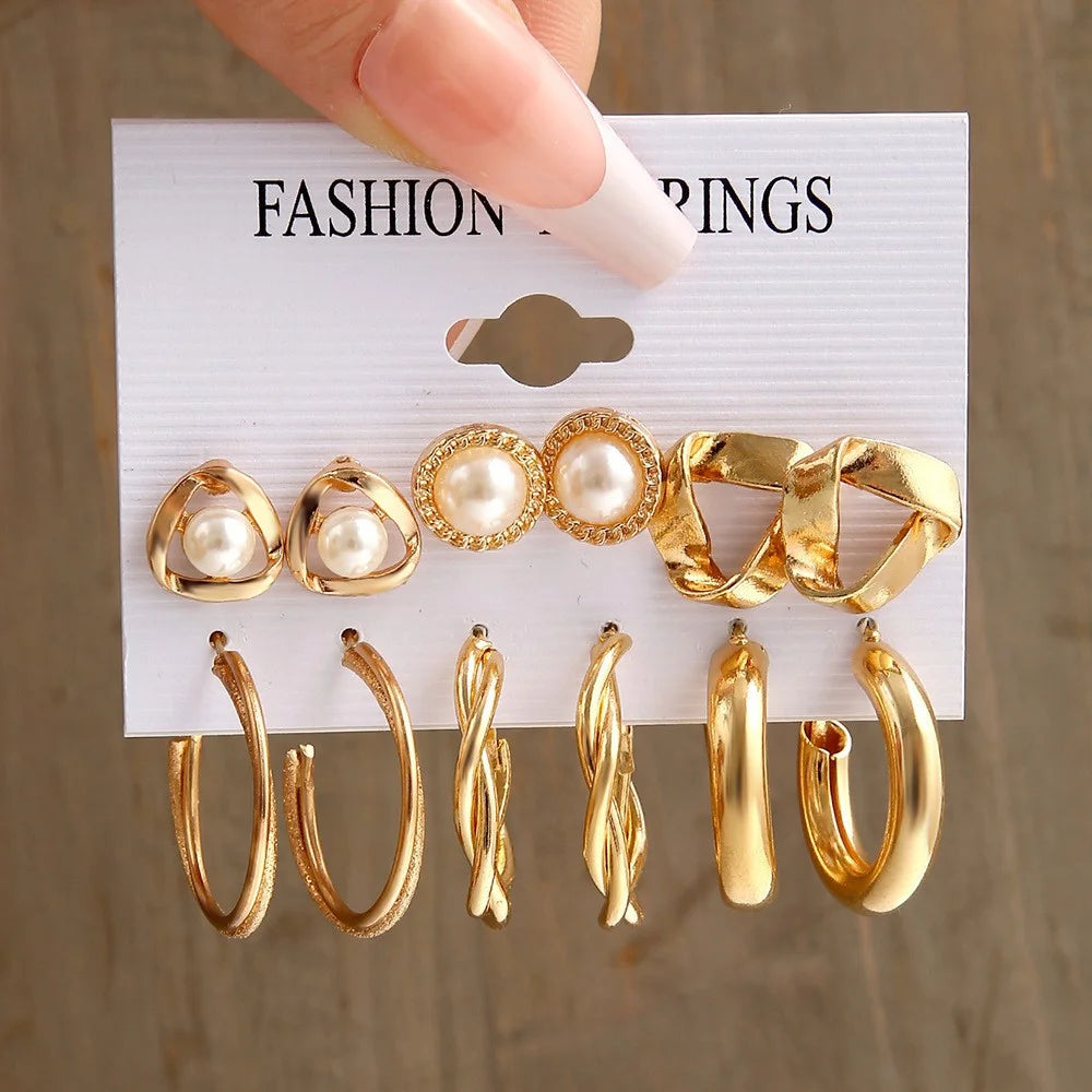 Boucles d'oreilles créoles dorées grand cercle pour femmes, ensemble bohème vintage, perle, cœur, zircon, clous, bijoux cadeau