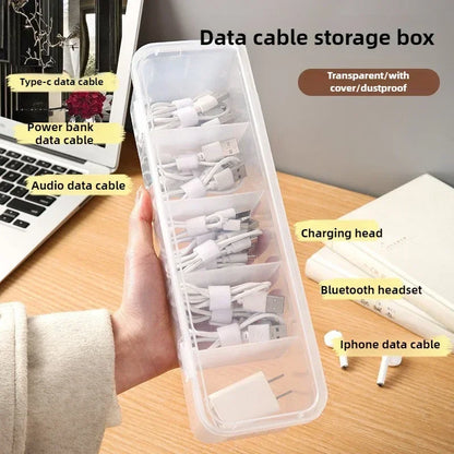 Transparent Cable Organizer Box – Dustproof Storage Case with Lid for Office, Home & Desk Organization