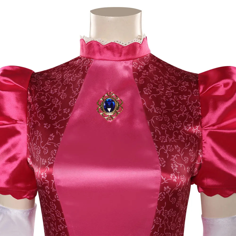 Princess Peach Cosplay Costume – Pink Fantasy Dress Set with Crown (Adult Women Halloween/Carnival Party Outfit, Includes Swimsuit Style Disguise)