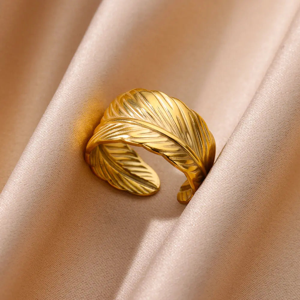 Anillo abierto grueso dorado vintage – Anillo llamativo geométrico de acero inoxidable para mujer