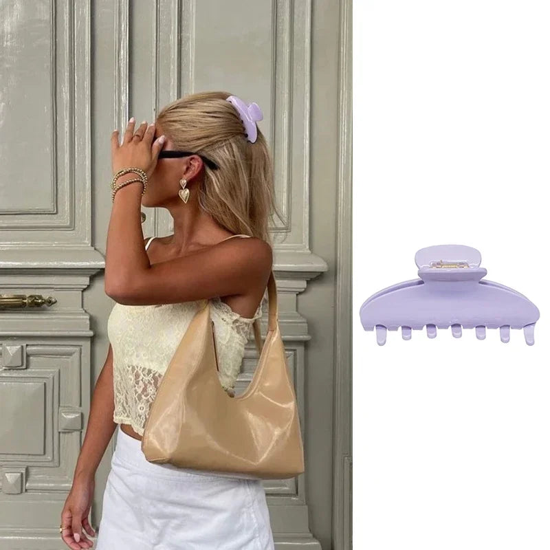 Pinza de pelo de acetato Fashion Coffee – Pinza grande de color sólido negro para mujeres y niñas | Accesorios sencillos para el pelo de verano