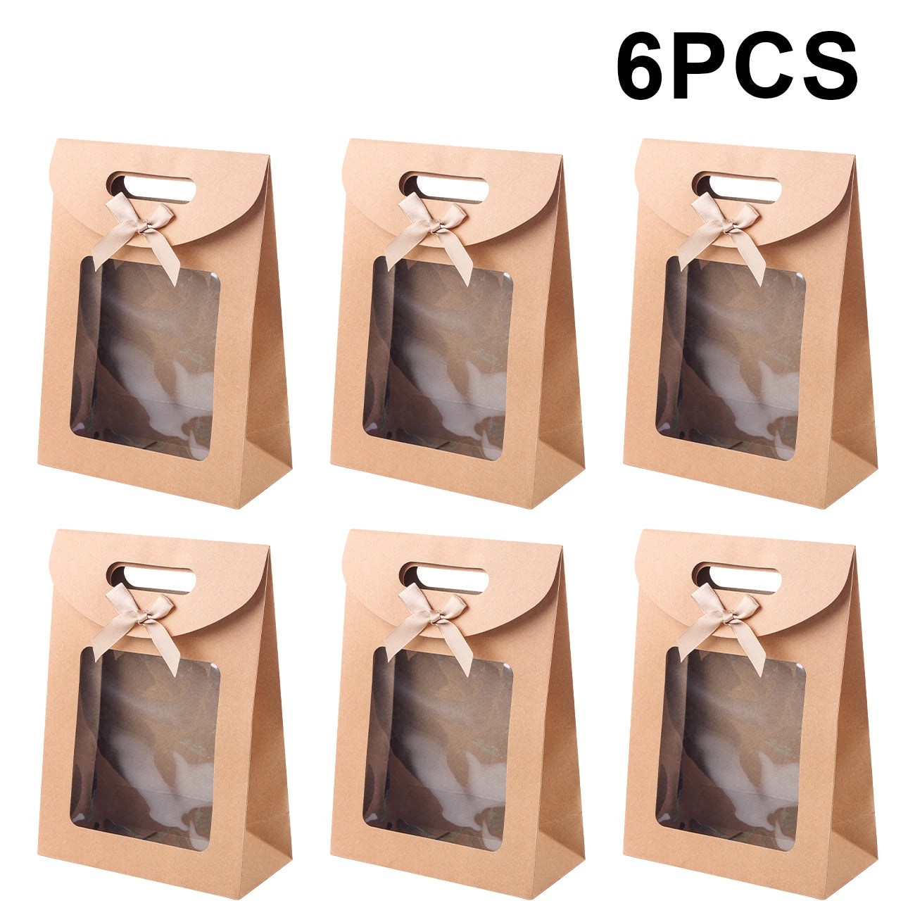 6/12 Bolsas de regalo de papel kraft con ventana para galletas, dulces, recuerdos de boda, regalos de Navidad y embalaje de fiesta reutilizable