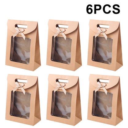 6/12 Bolsas de regalo de papel kraft con ventana para galletas, dulces, recuerdos de boda, regalos de Navidad y embalaje de fiesta reutilizable