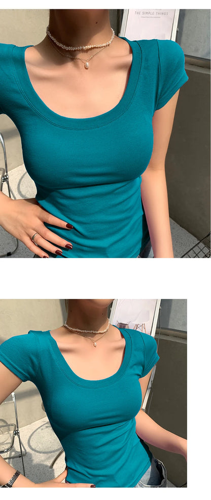 2026 Summer Women’s 100% Cotton Slim T-Shirt Casual Basic O-Neck Solid Korean Style Tee 16 Colors