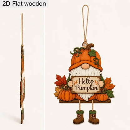 Pumpkin Maple Leaf Dwarf 2D Wooden Hanging Sign – Farmhouse Fall Harvest Wall & Front Door Decor for Autumn, Thanksgiving & Holiday Gifts