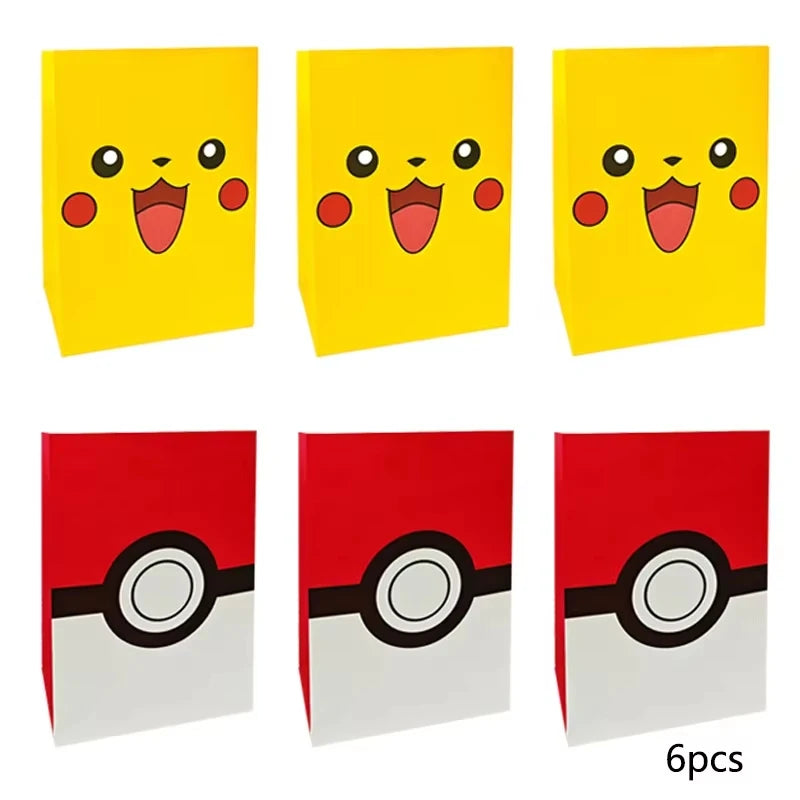 Pokémon Gift Bags – Pikachu Theme Birthday Party Packing Bags for Balloons, Candy, Snacks & Kids Party Favors (Charmander & Squirtle Design)