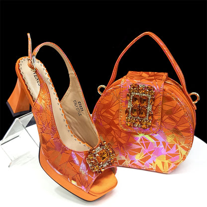 Elegant Women’s Fuchsia Peep Toe Heels & Matching Bag Set – Rhinestone Italian-Style Sandals for Parties, Weddings & Special Occasions