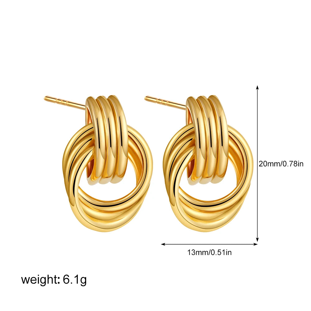 Pendientes de Moda Llamativos de Acero Inoxidable Chapado en Oro Círculo Geométrico Retorcido Vintage para Mujer