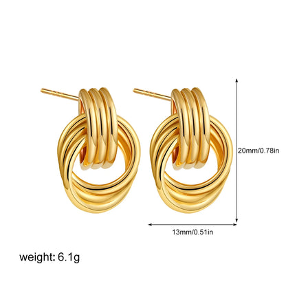 Pendientes de Moda Llamativos de Acero Inoxidable Chapado en Oro Círculo Geométrico Retorcido Vintage para Mujer