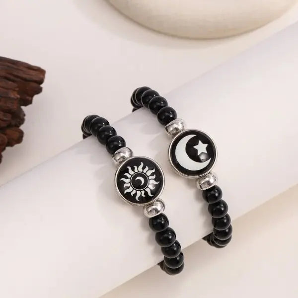 Luminous Sun & Moon Couple Bracelets – Handmade Braided Rope Matching Charm Bracelets for Men & Women | Romantic Jewelry Gift