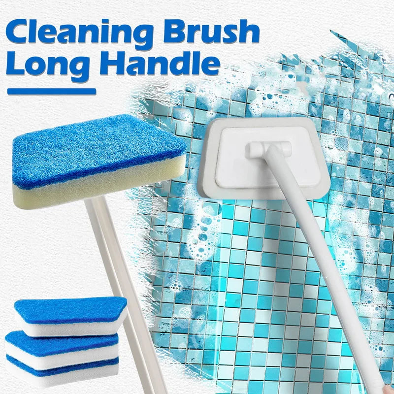 Brosse de nettoyage éponge de salle de bain – Outil de récurage multifonctionnel à long manche, brosse éponge amovible pour le nettoyage en profondeur des sols, baignoires, carrelages en céramique et surfaces domestiques