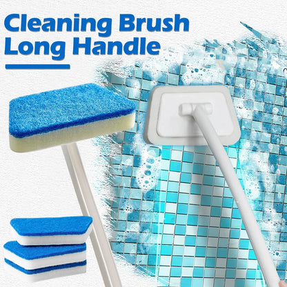 Brosse de nettoyage éponge de salle de bain – Outil de récurage multifonctionnel à long manche, brosse éponge amovible pour le nettoyage en profondeur des sols, baignoires, carrelages en céramique et surfaces domestiques