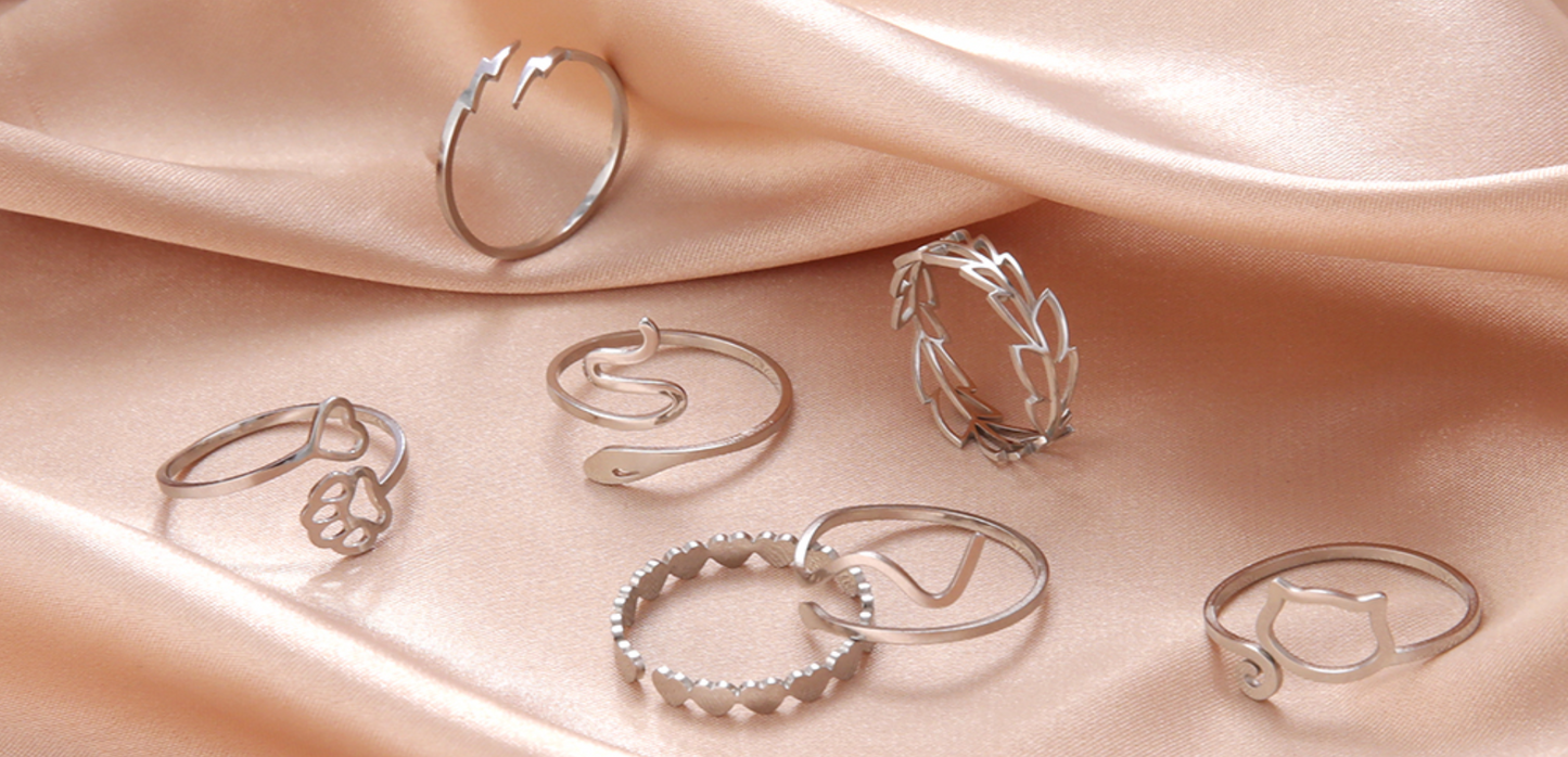 Bague Skyrim en acier inoxydable cœur géométrique pour femme, réglable, ouverte, pour fête, esthétique