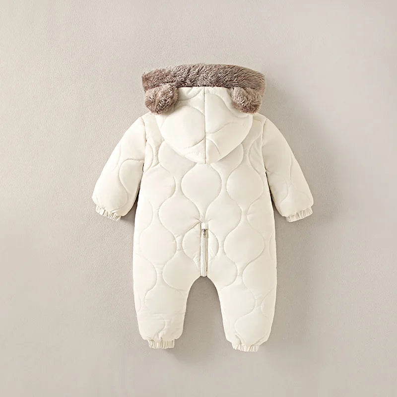 0-3 Years Baby Hooded Fleece Onesie – Warm Cotton Autumn & Winter Romper, Solid-Color Newborn Crawling Suit for Infants & Toddlers