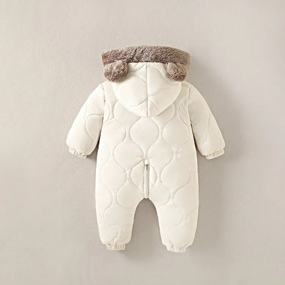 0-3 Years Baby Hooded Fleece Onesie – Warm Cotton Autumn & Winter Romper, Solid-Color Newborn Crawling Suit for Infants & Toddlers