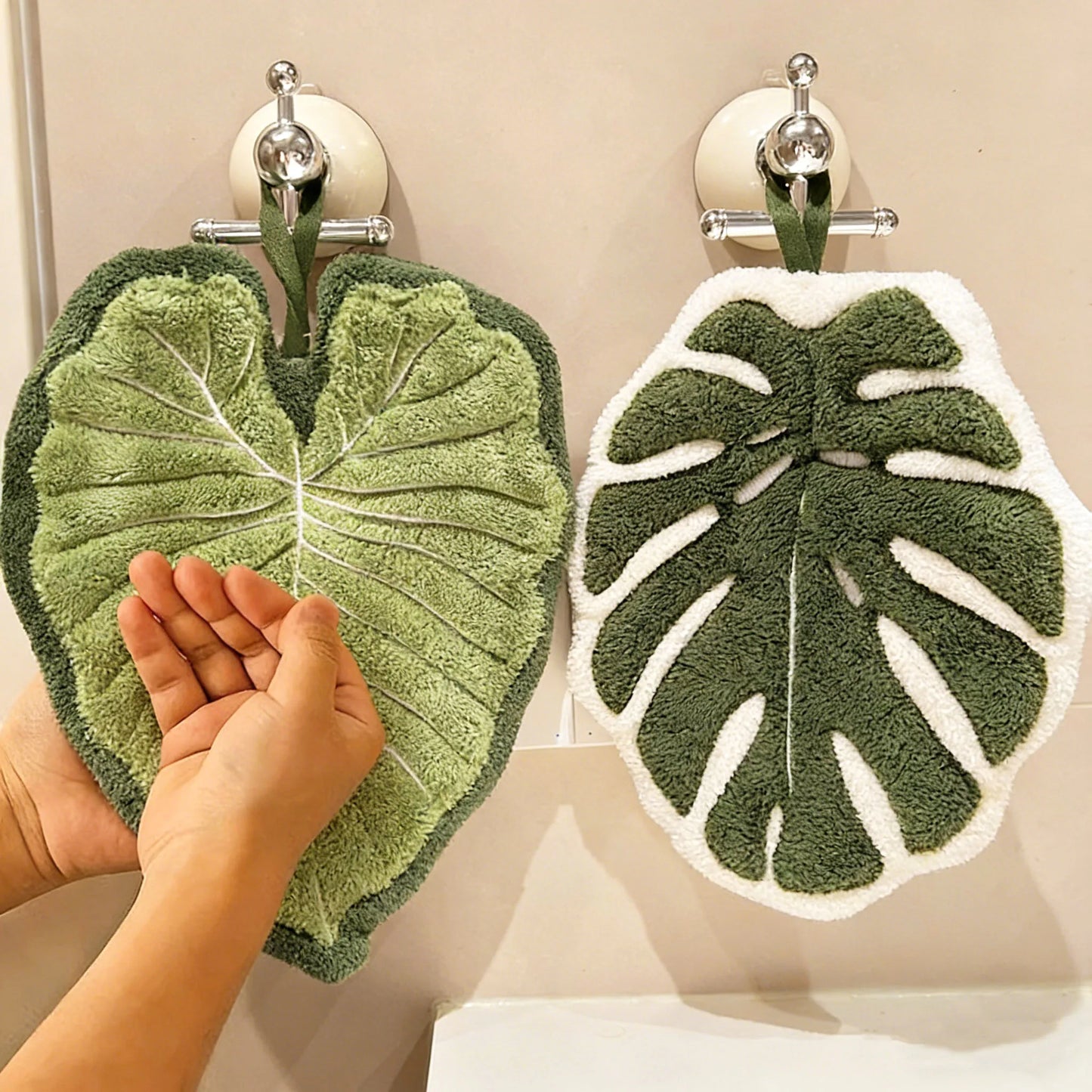 Essuie-mains Feuille – Serviette suspendue douce et absorbante pour la salle de bain et la cuisine, Gant de toilette décoratif, Serviette mouchoir à séchage rapide, Accessoire de nettoyage pour la maison