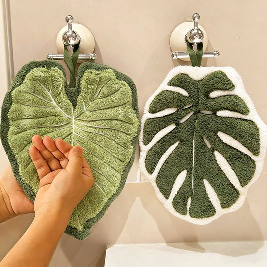 Toalla de mano de hoja – Toalla colgante suave absorbente para baño y cocina, paño decorativo, toalla de secado rápido, accesorio de limpieza para el hogar