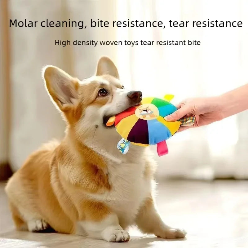Plush Dog Disc Toy – Squeaky Bite-Resistant Chew Toy for Teeth Grinding, Boredom Relief, Self-Play & Energy Exercise