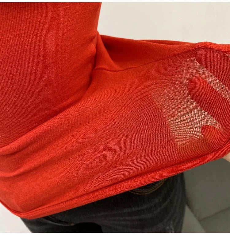 Half High Collar Korean T-Shirt – Transparent Short Sleeve Slim Fit Elastic Inner Top, Solid Color Bottoming Shirt for Women, Stylish Layering & Fashion Casual Wear