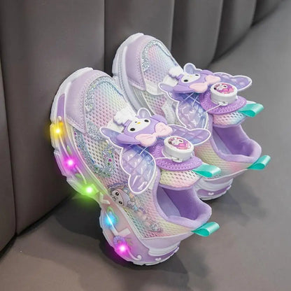 Sanrio Kuromi & My Melody Girls' LED Light-Up Sneakers – Kawaii Cartoon Casual Sports Shoes for Spring & Summer, Kids' Running & Outdoor Footwear