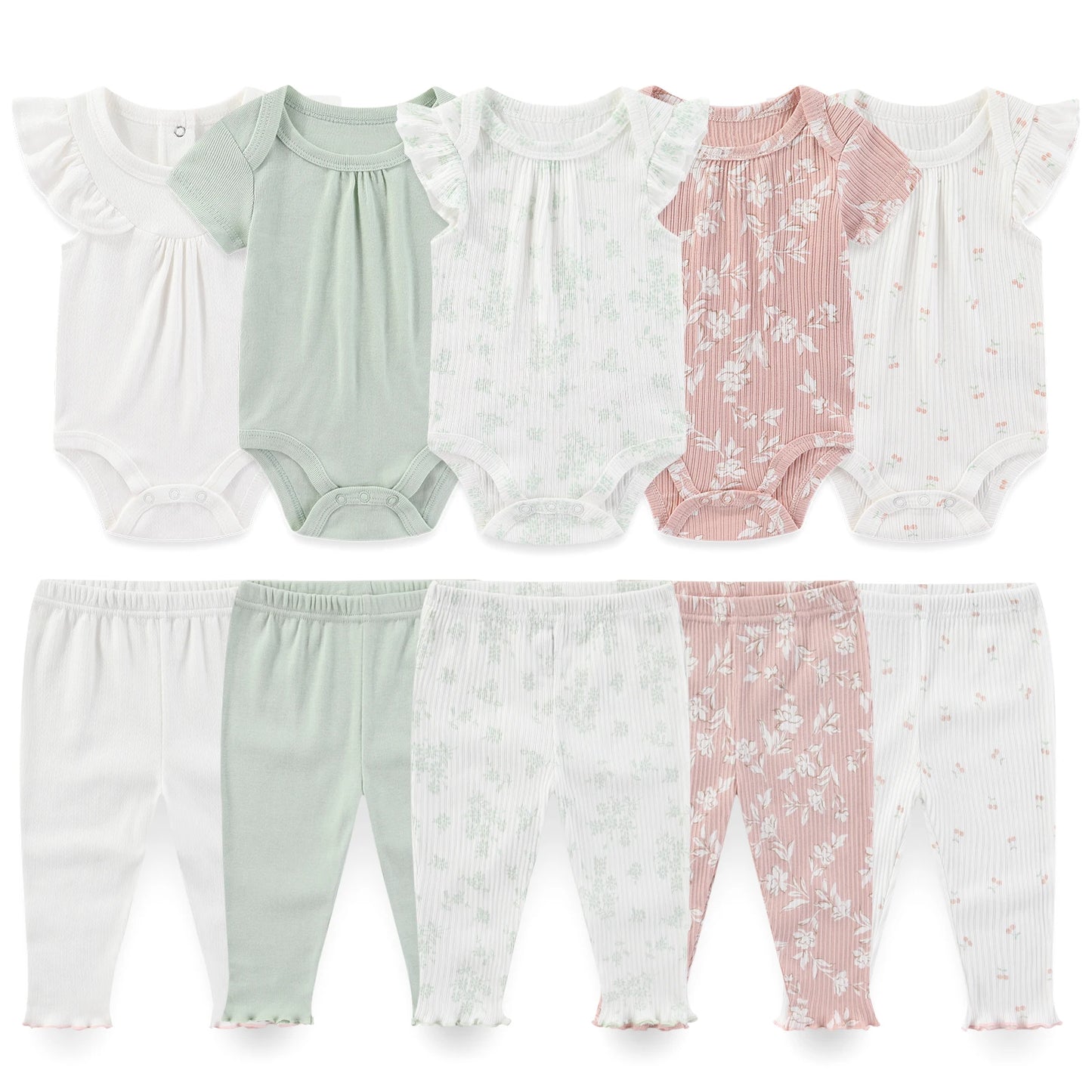 Kiddiezoom 10PCS Baby Clothing Set – Unisex Newborn Bodysuits & Pants, Soft Four-Season Infant Outfit for Baby Boys & Girls