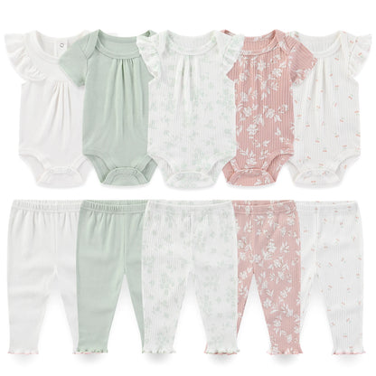 Kiddiezoom 10PCS Baby Clothing Set – Unisex Newborn Bodysuits & Pants, Soft Four-Season Infant Outfit for Baby Boys & Girls