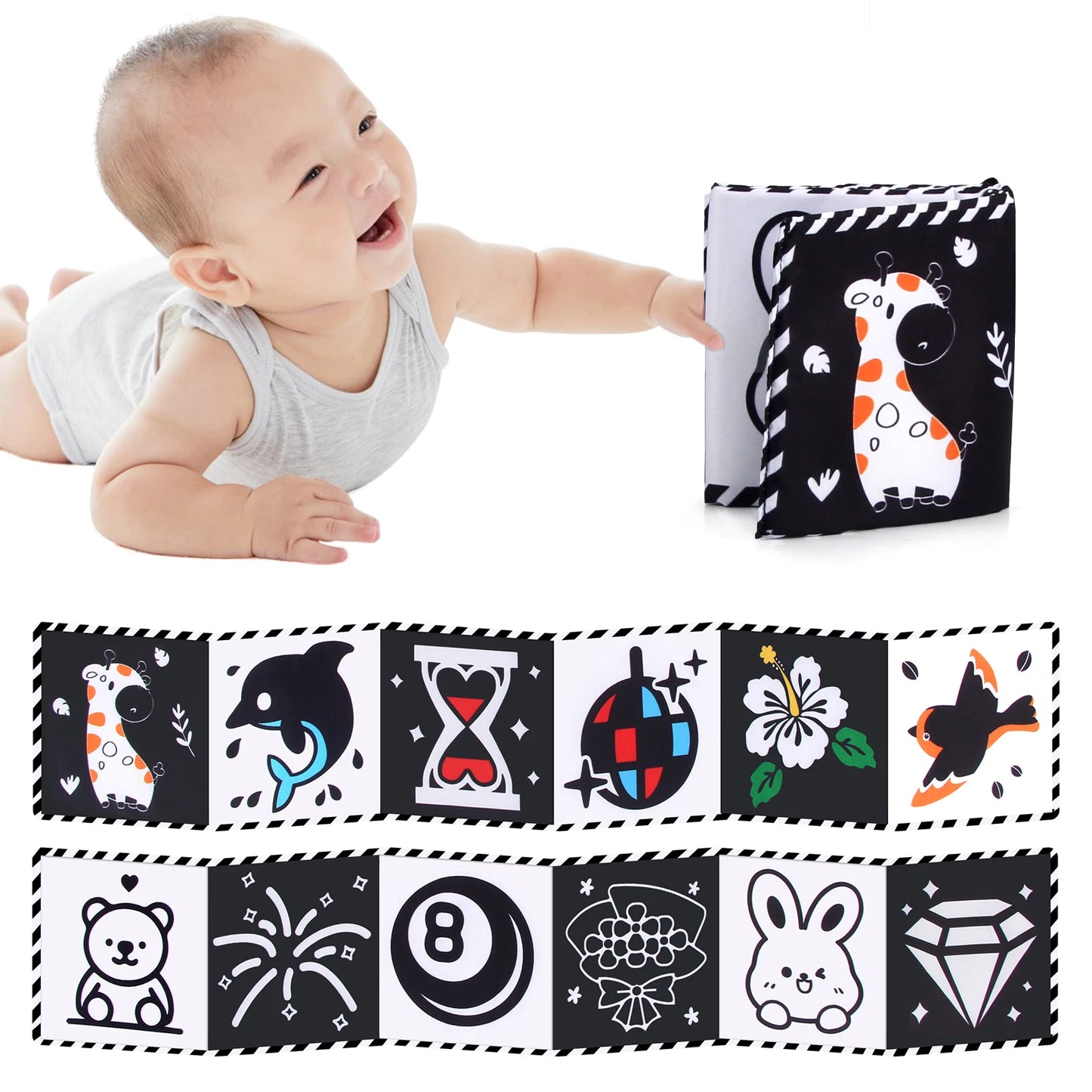 Black & White Sensory Cloth Book for Babies 0–12 Months Montessori Soft Crinkle Toy