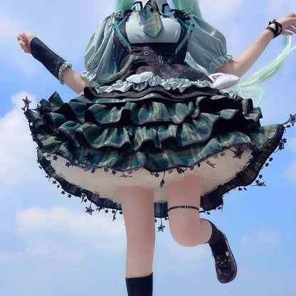 Virtual Singer Miku Cosplay Dress – Kawaii Lolita Performance Outfit (Female Halloween Complete Costume Set)