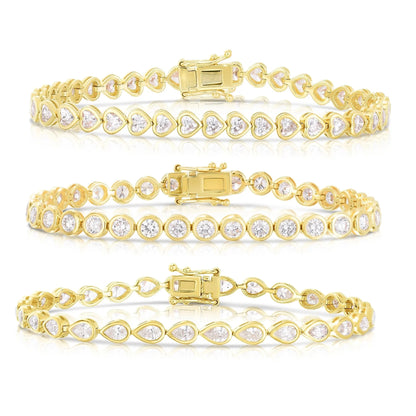 Pulsera de tenis 5A CZ – Pulsera geométrica de cristal de circonita cúbica con bisel para mujer | Joyería de moda clásica de lujo
