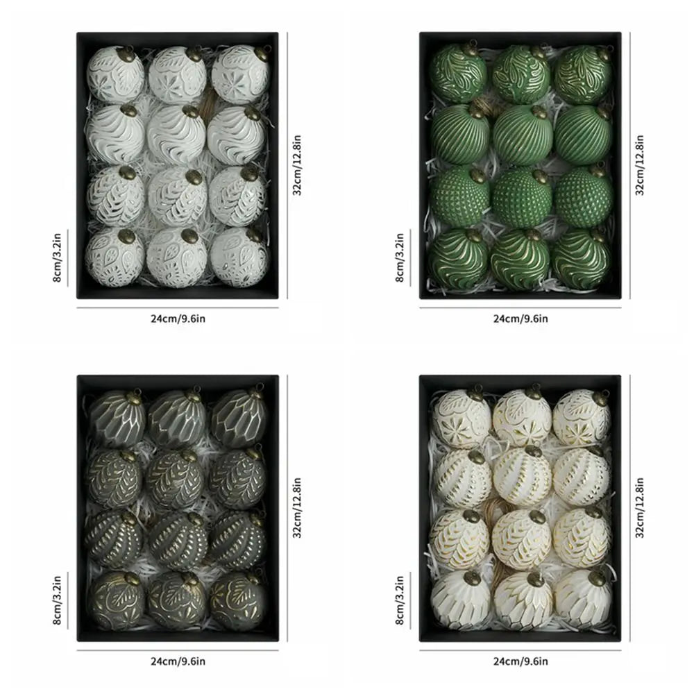 12PCS 8CM Shatterproof Christmas Tree Ball Ornaments – Retro Reusable Hanging Baubles for Elegant Xmas Tree & Holiday Home Decor
