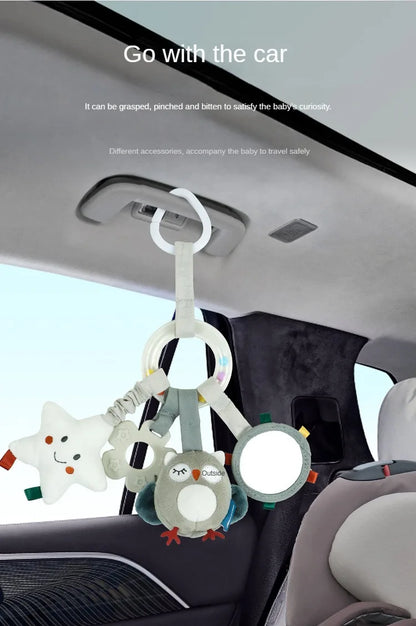 Peluche de actividades "Bebé Arcoíris" – Juguete sensorial colgante para cochecito para 0-12 meses, juguete móvil para asiento de coche y cuna, juguete de viaje suave y educativo para el desarrollo y juego del recién nacido.