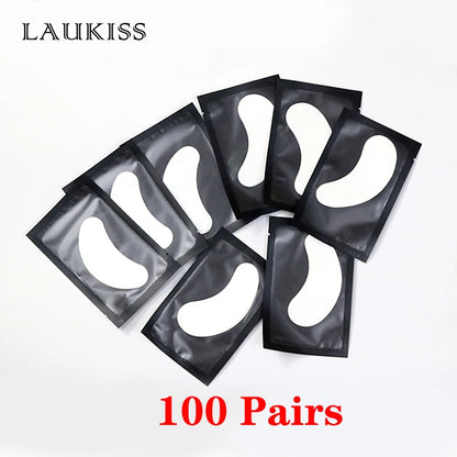 25/50/100 pares de parches para extensión de pestañas LAUKISS – Almohadillas sin pelusa debajo de los ojos para construcción de pestañas, pestañas postizas y aplicación de belleza