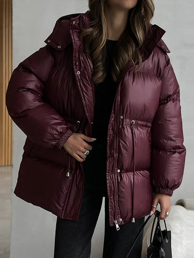 Women's 2026 Winter Puffer Jacket Solid Color Quilted Water-Resistant Coat with Zipper and Drawstring, Loose Fit Warm Casual Outerwear for Fall and Winter