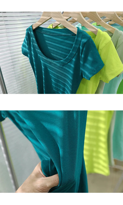 2026 Summer Women’s 100% Cotton Slim T-Shirt Casual Basic O-Neck Solid Korean Style Tee 16 Colors