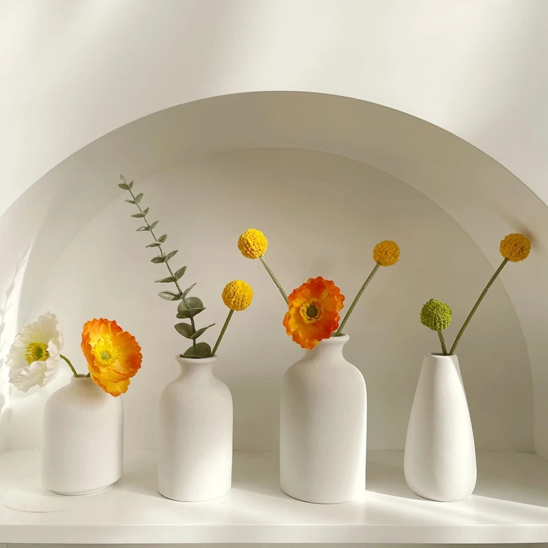 Florero Nórdico de Cerámica Blanca – Jarrón Decorativo Moderno para Sala de Estar, Decoración del Hogar y Escritorio